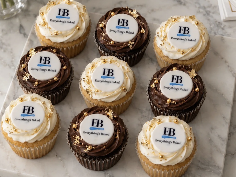 Branded cupcakes with gold details