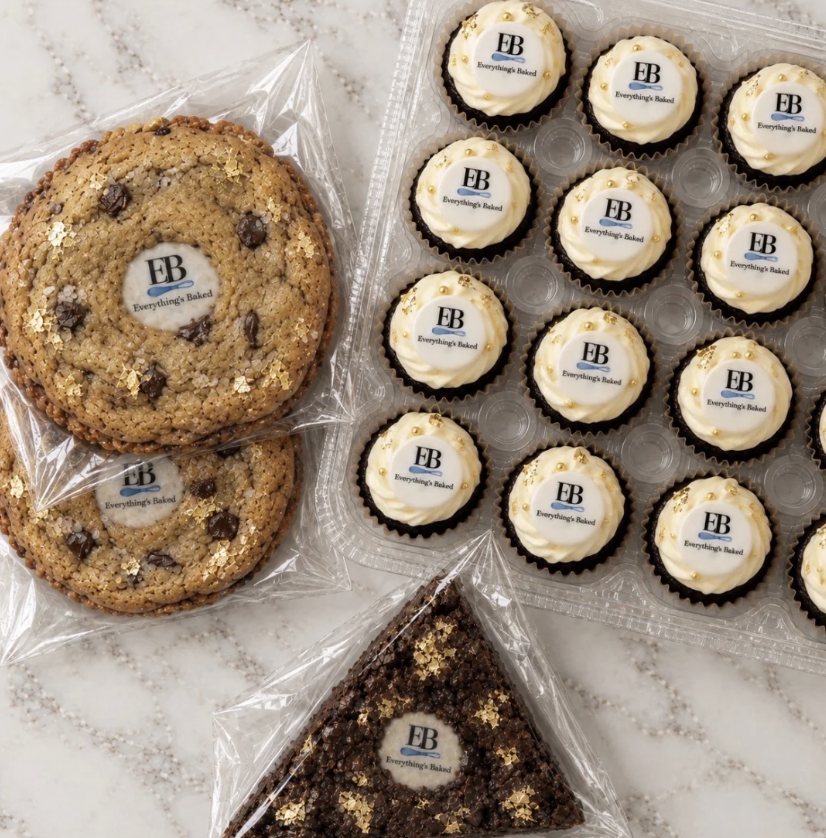Custom logo cookies, cupcakes and brownie